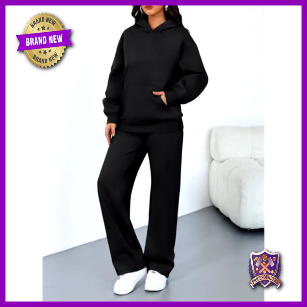 Plus Size 2-Piece Lounge Set Wide Leg Pants Hoodie Sweatsuit Travel Outfit - Picture 3 of 6